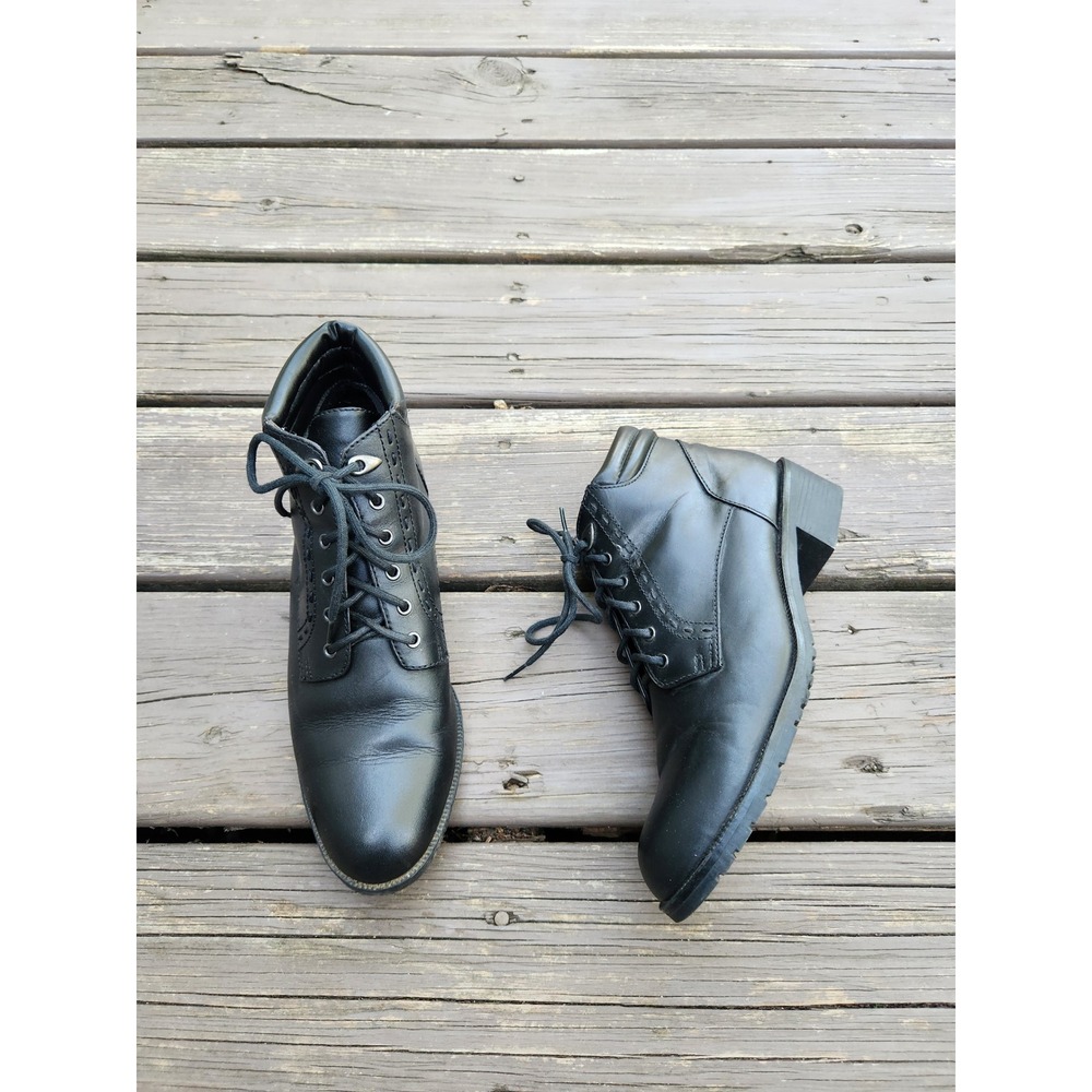 Vintage 90s y2k Black Leather Lace Up Block Heel Granny Ankle Booties Size 9